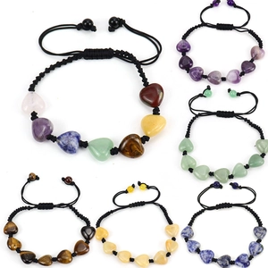 Hand-woven Heart Natural Stone Braided Rope Bracelet Adjustable Yoga Healing Chakra Jewelry For Women Men Gift