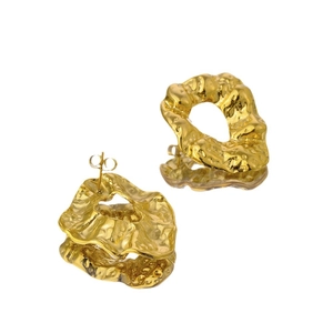 Minimalist 18k gold plated stainless steel stud earrings with irregular crumpled texture