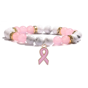 Bracelet en agate rose et pierre œil de chat avec ruban rose et détails dorés fins