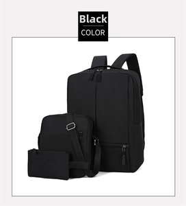 Three-piece black business backpack set including shoulder bag and small clutch