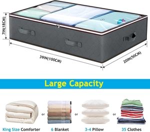 Detail showing 100x50x18cm underbed storage bag dimensions and large storage capacity
