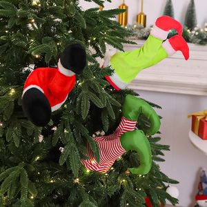 Elektrisch Wackelnde Weihnachtsbaum Bein Dekorationen Plüsch Bewegliche Weihnachtsmann Elfen Füße Ornament USB Batteriebetrieben