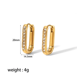 U-shaped 18K gold plated stainless steel hoop earrings with cubic zirconia stones