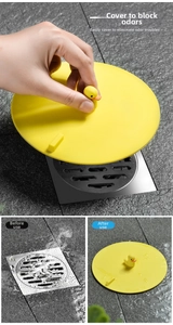 Silicone drain cover before and after comparison showing odor block and insect protection