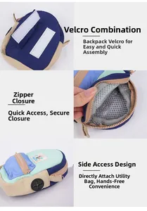 Detail of waterproof nylon dog backpack with zipper closure and waste bag dispenser hole