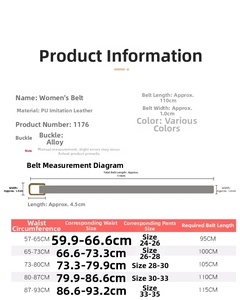 Detailed size chart and measurement guide for women's slim PU leather dress belt