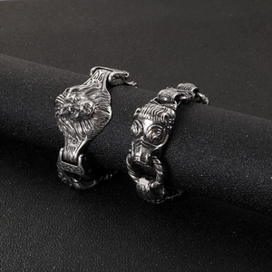 Retro lion head titanium steel bracelets for men with vintage gothic silver finish