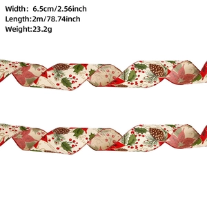 Christmas burlap ribbon with pine cones and berries detail, 6.5cm wide for decor