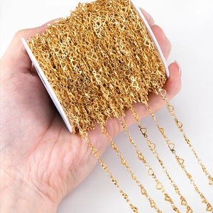 Golden plated stainless steel heart chain link roll for DIY jewelry making accessories