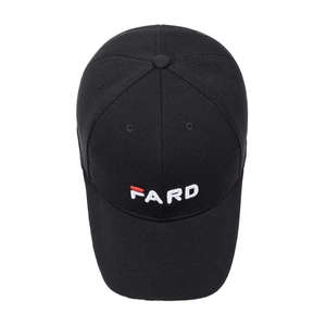 Classic black pineapple cloth baseball cap with FARD letter embroidery in overhead view