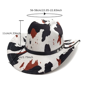 Cowboyhut mit Kuhmuster, Lederband und Metallnieten, Kopfumfang von 56 bis 58 cm