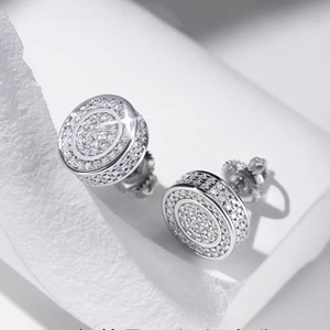 Classic round moissanite stud earrings in 925 sterling silver for men and women