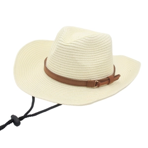 Western Cowboy Straw Hat Raffia Weave Sun Protection Beach Vacation Wide Brim Adjustable Windproof Cord Faux Leather Band