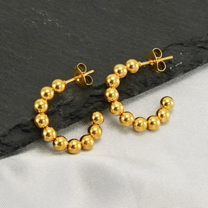 Stainless Steel Ball C-Shaped Stud Earrings 18K Gold Plated Minimalist Geometric Elegant Jewelry For Women