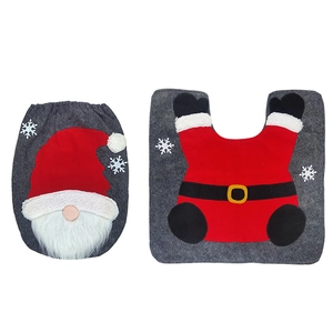 Christmas gnome toilet cover and floor mat set with red hats and white snowflake patterns
