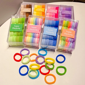 Seamless colorful elastic hair ties in a transparent storage box for girls high pony