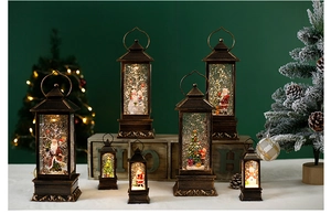 Christmas water lantern series with retro metal finish and holiday character figurines