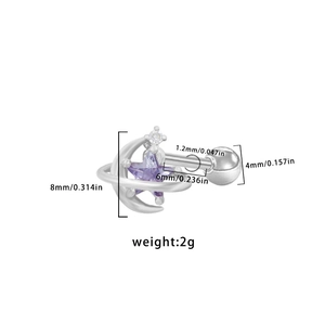 Detailed size chart for stainless steel crescent moon and purple star stud earring
