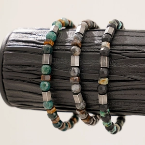 Natural Stone Beaded Bracelet Faceted Tiger Eye Agate With Stainless Steel Spacers Stackable Elastic Wristband Vintage Jewelry For Men