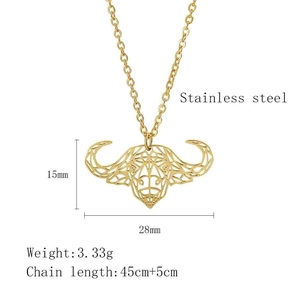 Minimalist geometric bull head pendant necklace in golden stainless steel for women