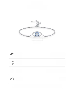 Technical specification of 925 sterling silver evil eye bracelet with dimension details