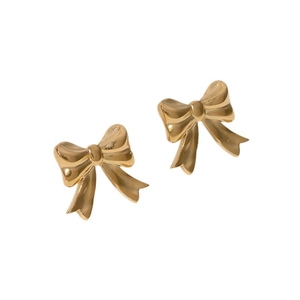Minimalist gold bow stud earrings in polished stainless steel for women fashion