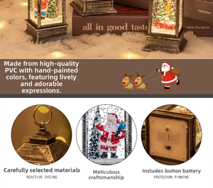 Detailed view of silver Santa water lantern with glitter effect and battery compartment