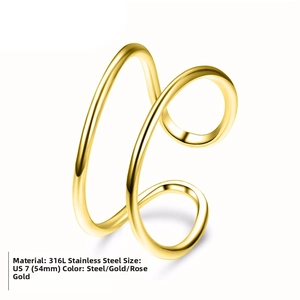 Detail of 316L stainless steel double layer open ring showing US size 7 dimensions