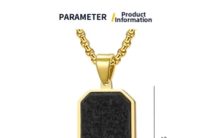 Detail view of gold hexagram pendant with black forged carbon fiber inlay texture