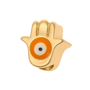 Golden Hamsa Hand pendant with orange Evil Eye charm for DIY jewelry making