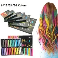 Detail of multi-color hair chalk sticks set with vibrant rainbow hair coloring results
