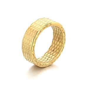 Vintage gold plated stainless steel wide ring with punk snake scale texture