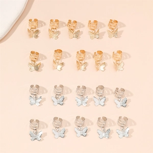 Detailed set of 20 butterfly pendant ear cuffs in mixed gold and silver finishes