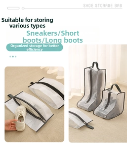 Three sizes of white mesh shoe storage bags for sneakers, short boots and long boots