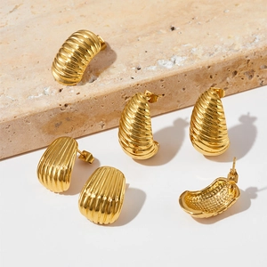 Boucles D'oreilles Croissant En Acier Inoxydable Nervurées Grosses Texturées Spirales Irrégulières Style Vintage Pour Femmes
