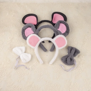 Cute Plush Mouse Ear Headband And Bow Tie And Tail Costume Accessories For Halloween Cosplay Party Cartoon Faux Fur