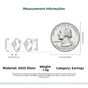 Detailed size specifications for S925 sterling silver star earrings with 1.1cm outer height