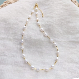 18K gold-plated beaded necklace with natural freshwater pearls and metal spacer beads