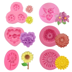 Daisy Sunflower Rose Silicone Mold Fondant Chocolate Jelly Soap Resin DIY Baking Tool Pink Flexible Heat Resistant