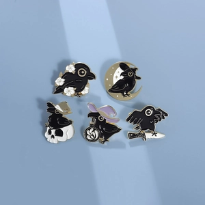 Gothic raven skull and moon enamel pin set with 5 unique punk style badges for clothing