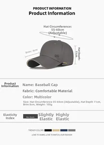 Detaillierte Größentabelle für Baseballkappen mit einstellbaren Maßen für den Umfang