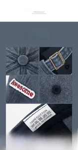 Detail der grauen Baumwollkappe mit Awesome-Stickerei und Vintage-Metallschnalle