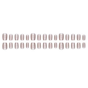Short square cat eye press-on nails set with elegant champagne gold shimmer and 24 pieces
