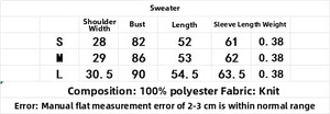 Size chart showing S, M, L measurements for the knitted turtleneck sweater vest top