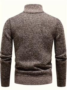 Detailed back view showing thick knit texture of men's half-zip pullover sweater