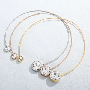 Exaggerated stainless steel open choker necklace set with large zircon crystals in 3 colors