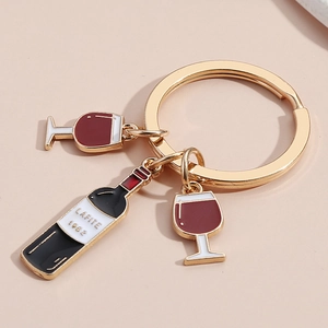 Drink Bottle Keychain Alloy Enamel Wine Glass Beer Mug Bottle Opener Pendant Metal Key Ring Charm Bag Backpack Decoration
