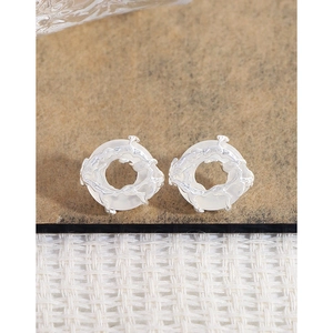 Minimalist S925 sterling silver stud earrings with lava texture and translucent round agate