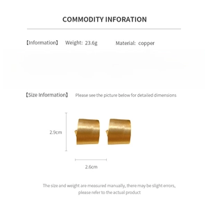 Size chart showing dimensions and weight of gold plated geometric metal earrings