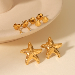 Ensemble de boucles d'oreilles en acier inoxydable doré 18 carats, étoile de mer et zircon